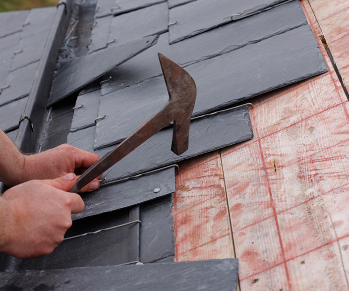 New metal slate being installed